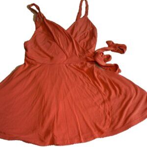 Kimchi Blue Women's S Orange Spaghetti Strap V-Neck Side Zip Wrap Skirt Romper
